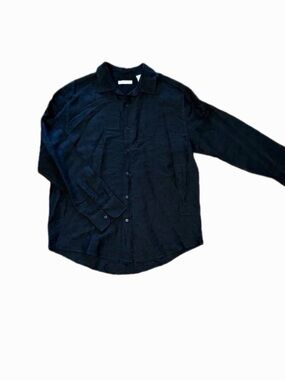 Cubavera Black Long-Sleeve Linen Button-Up Shirt